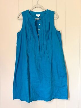 J. Jill Love Linen Turquoise Button-Front 100% Linen Tunic Dress